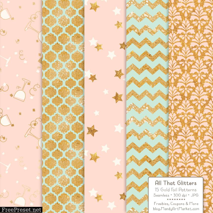 Mint Peach Celebrate Gold Digital Paper Set