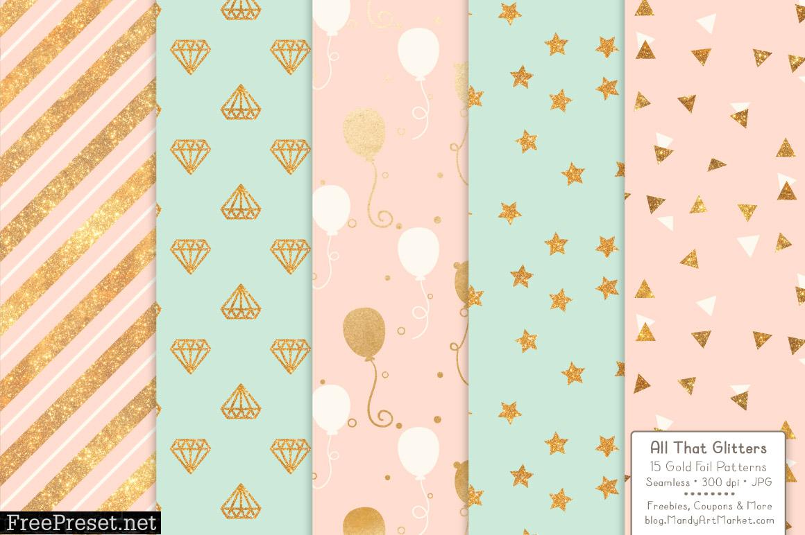 Mint Peach Celebrate Gold Digital Paper Set