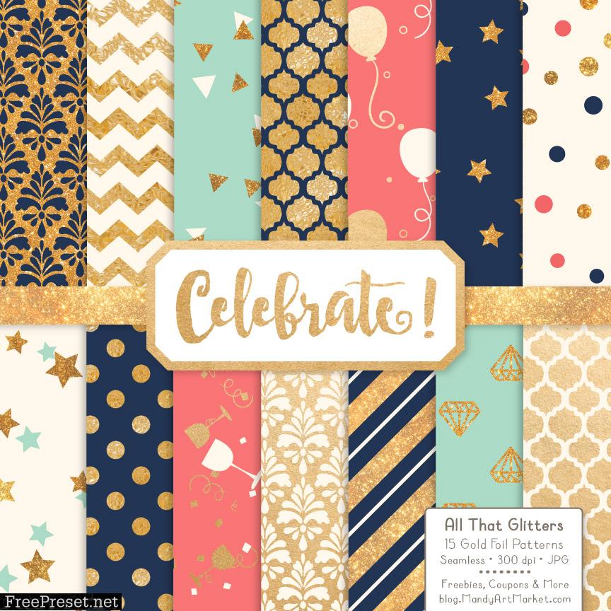 Modern Chic Celebrate Gold Digital Paper Set