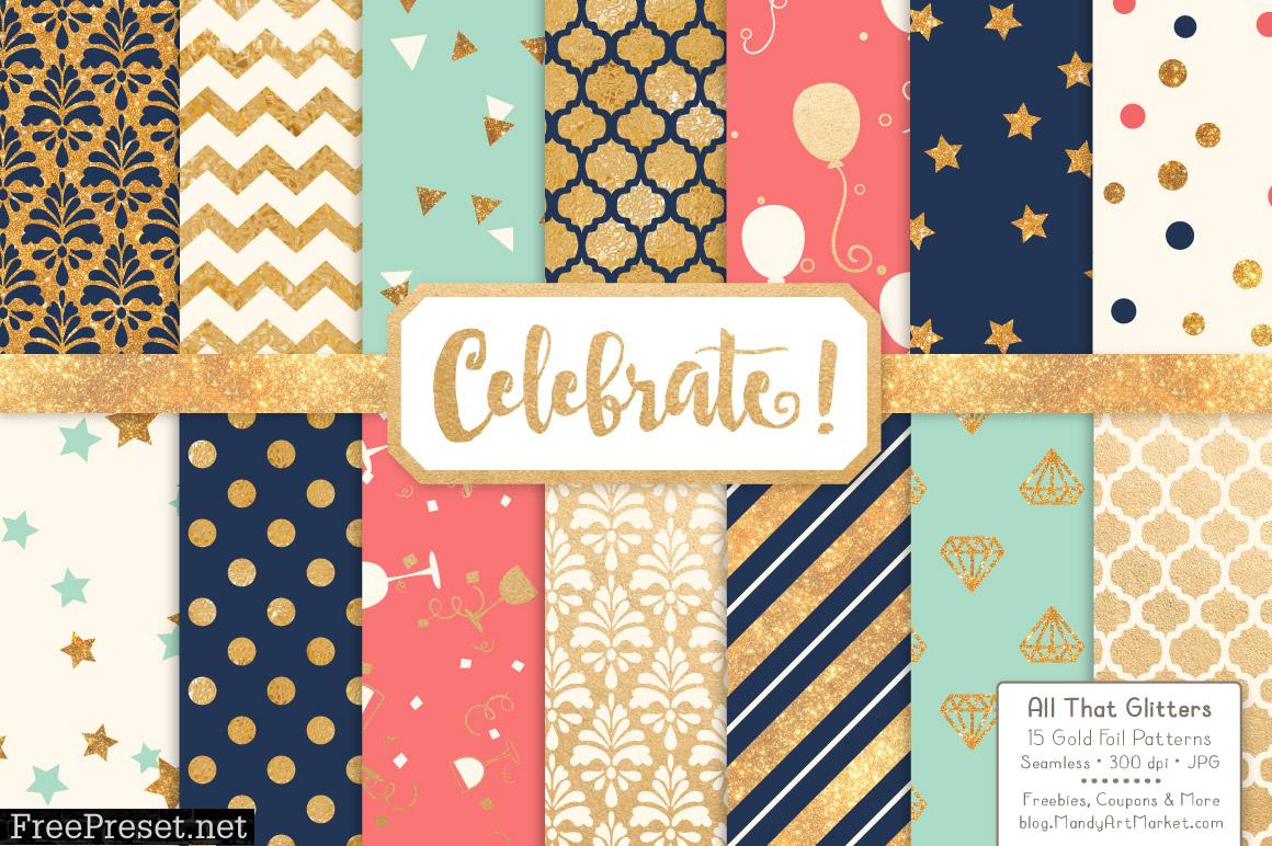 Modern Chic Celebrate Gold Digital Paper Set