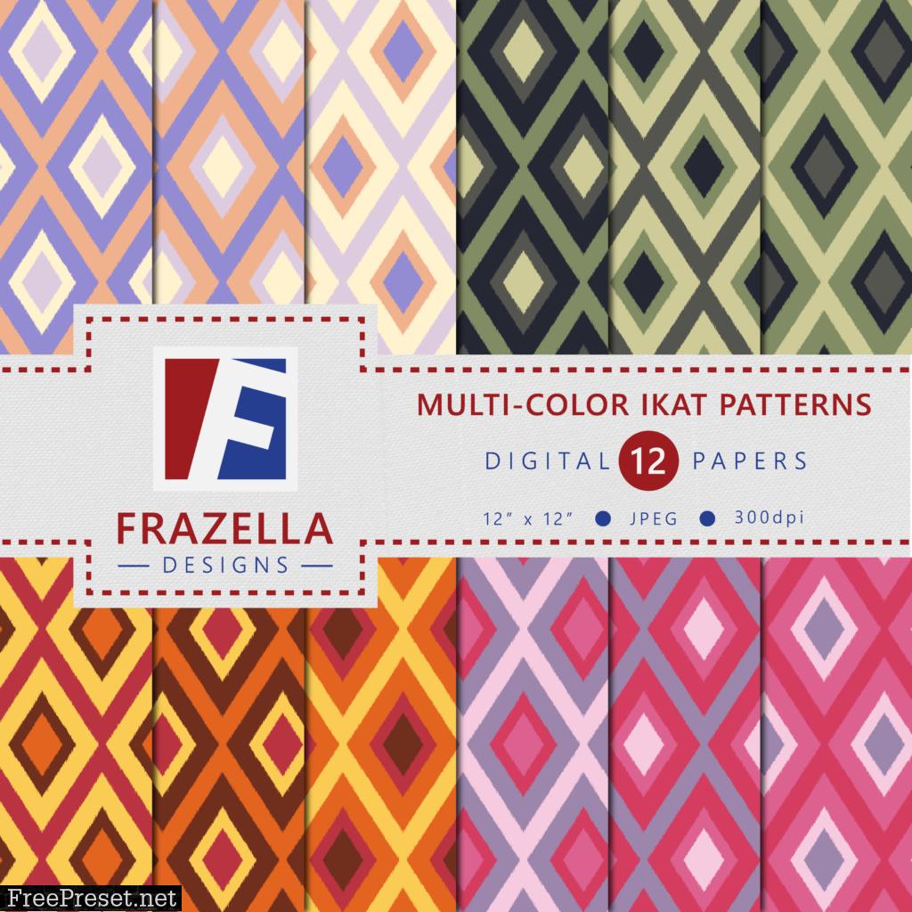 Multi-Color Ikat Pattern Set Digital Paper Collection