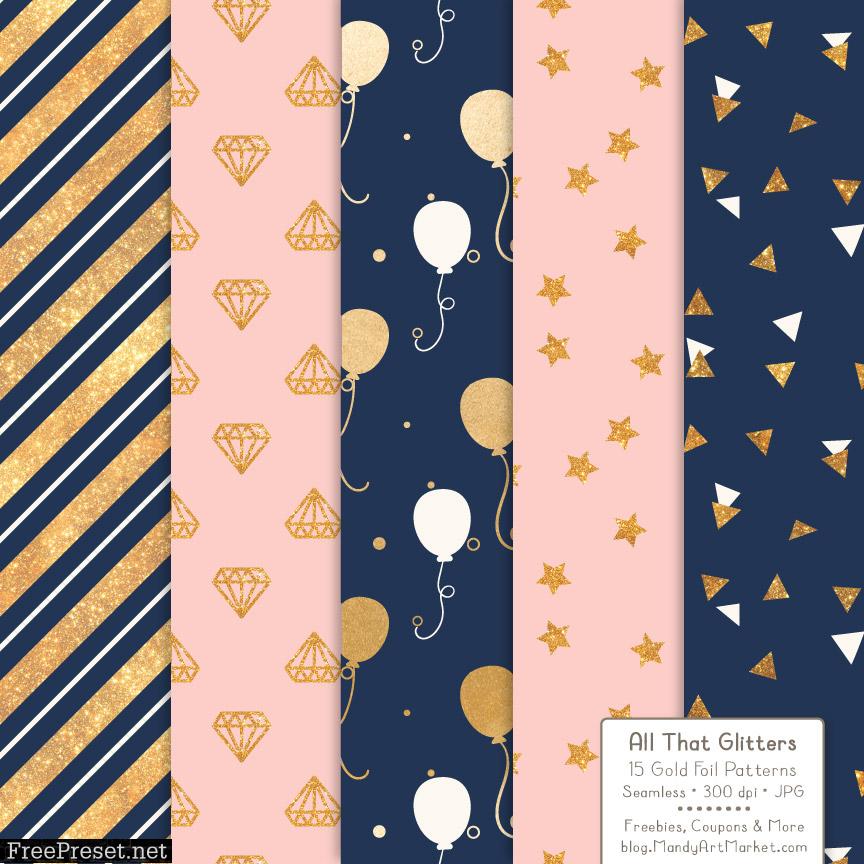 Navy Blush Celebrate Gold Digital Paper Set