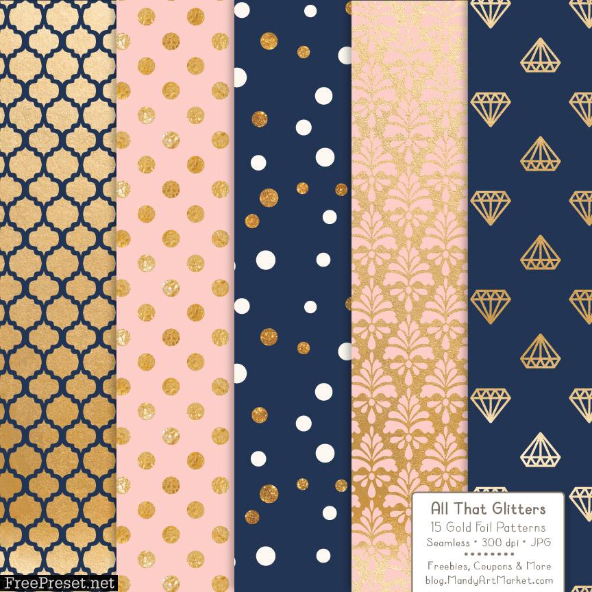 Navy Blush Celebrate Gold Digital Paper Set