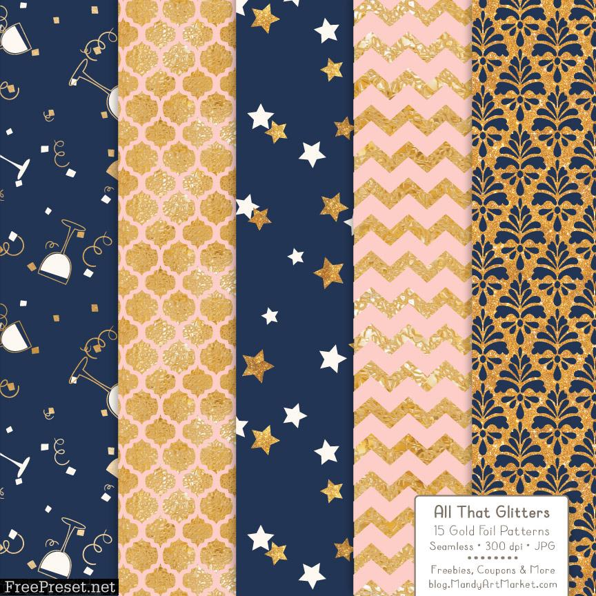 Navy Blush Celebrate Gold Digital Paper Set