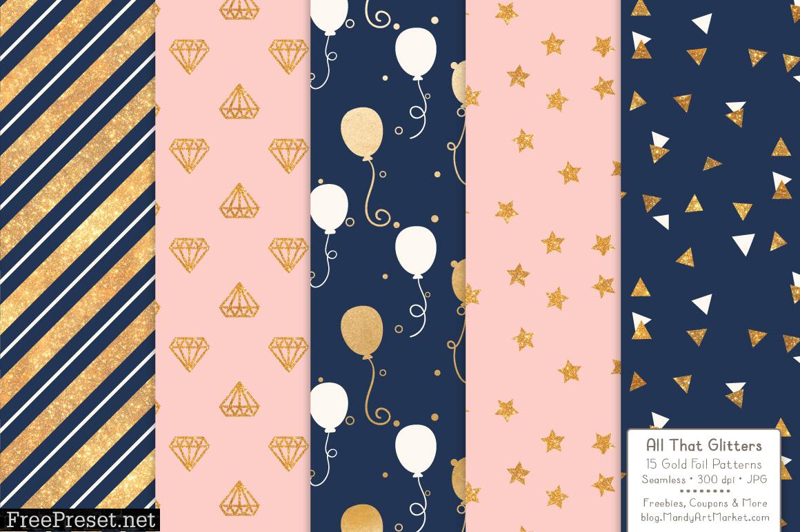 Navy Blush Celebrate Gold Digital Paper Set