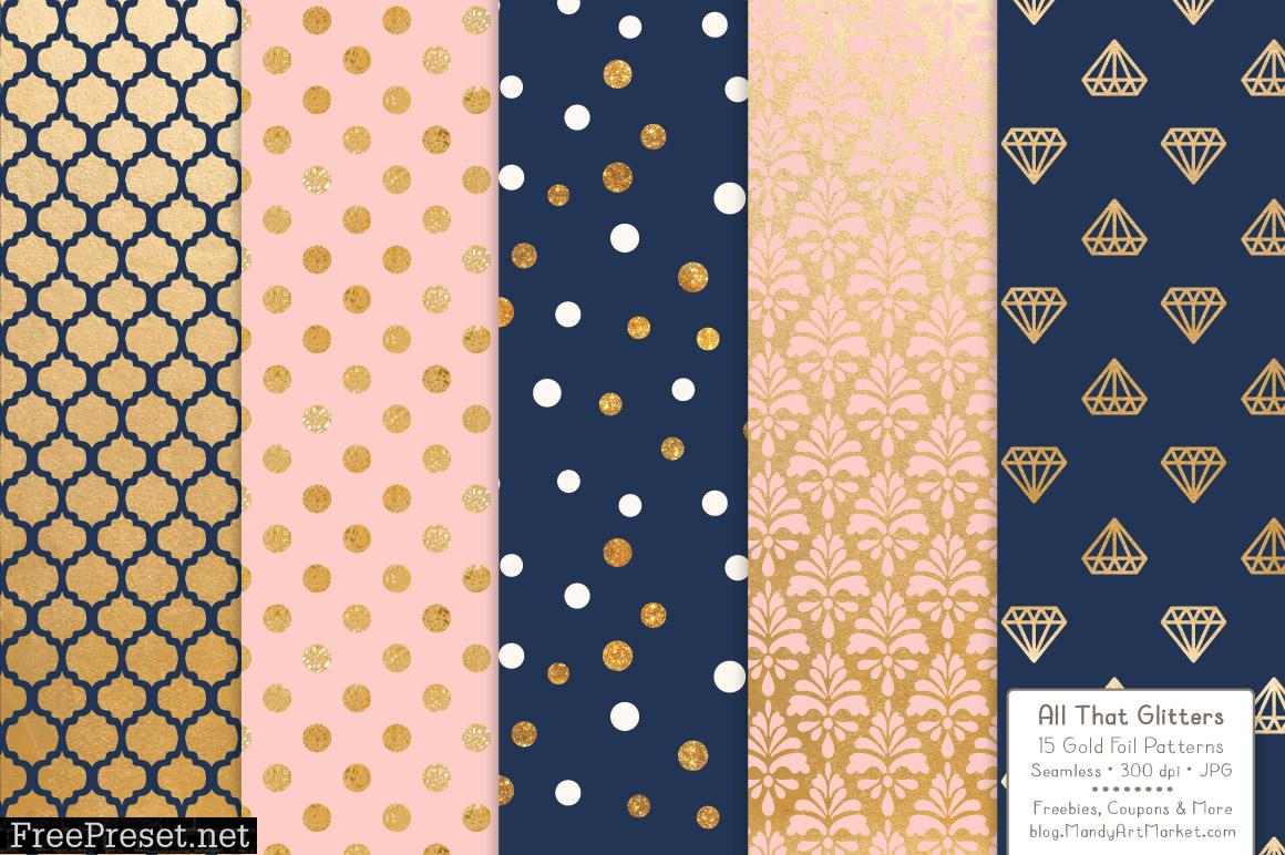 Navy Blush Celebrate Gold Digital Paper Set