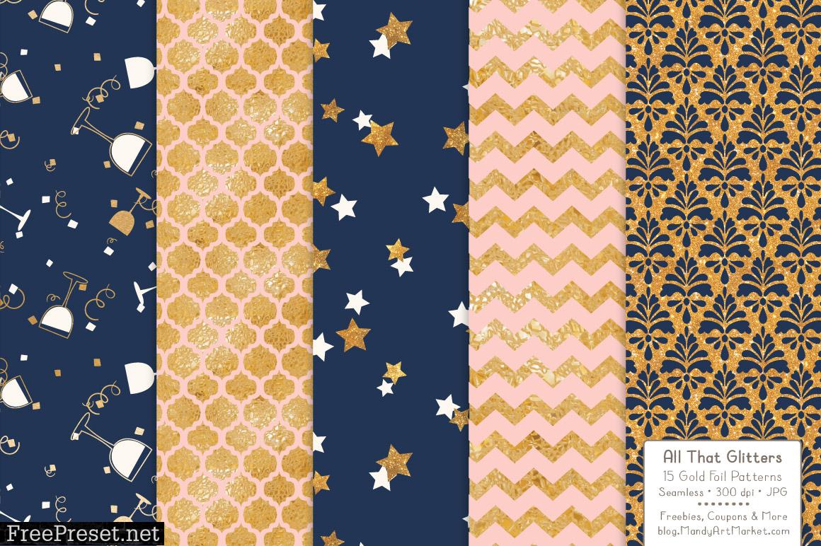 Navy Blush Celebrate Gold Digital Paper Set