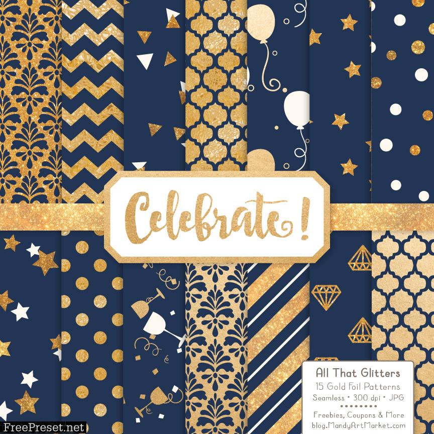 Navy Celebrate Gold Digital Paper Set