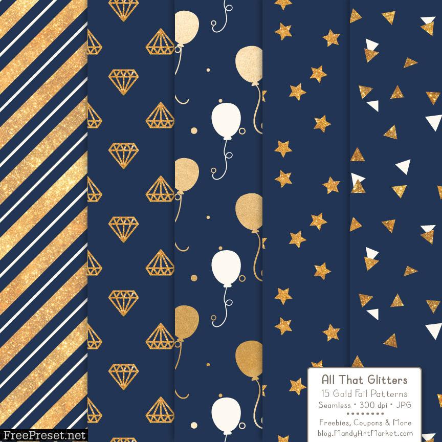 Navy Celebrate Gold Digital Paper Set