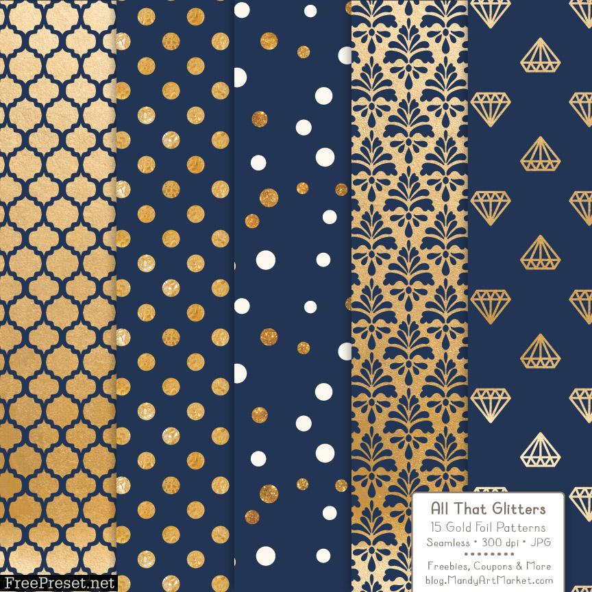 Navy Celebrate Gold Digital Paper Set