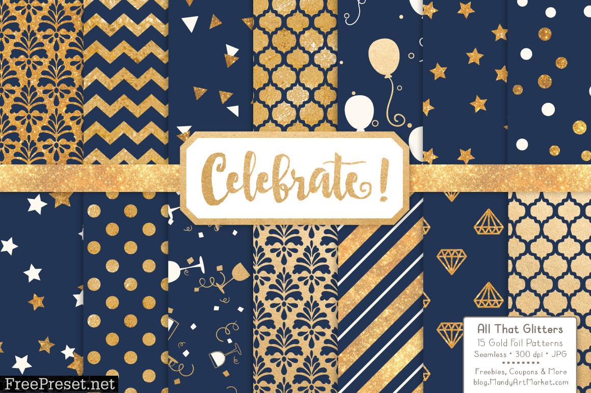 Navy Celebrate Gold Digital Paper Set