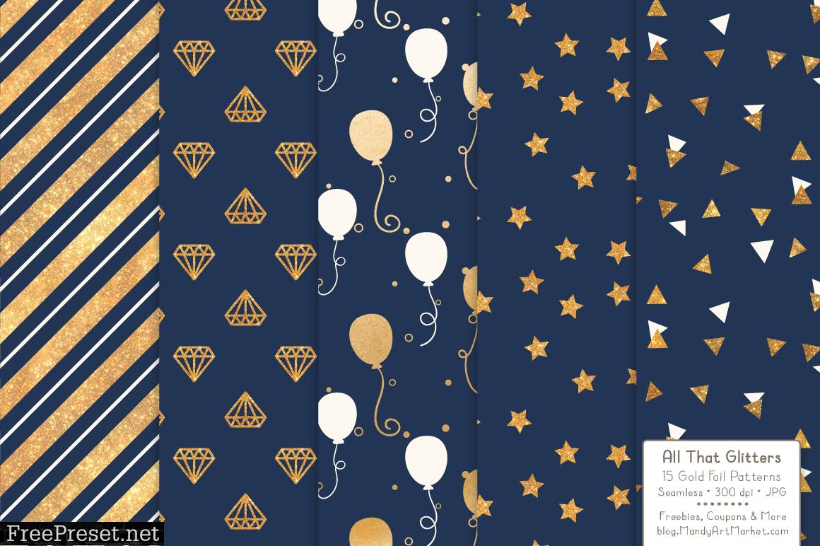 Navy Celebrate Gold Digital Paper Set