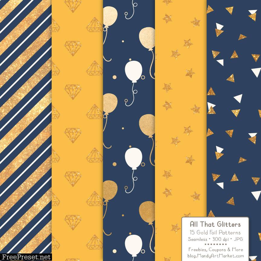 Navy Lemon Celebrate Gold Digital Paper Set