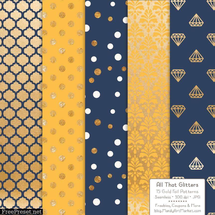 Navy Lemon Celebrate Gold Digital Paper Set