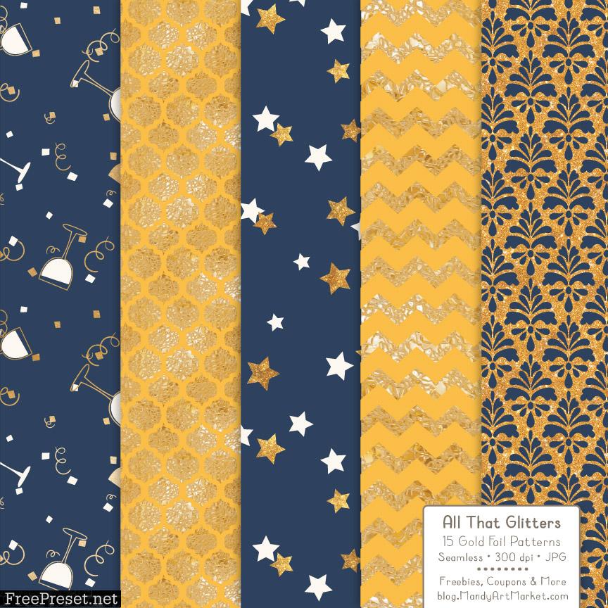 Navy Lemon Celebrate Gold Digital Paper Set