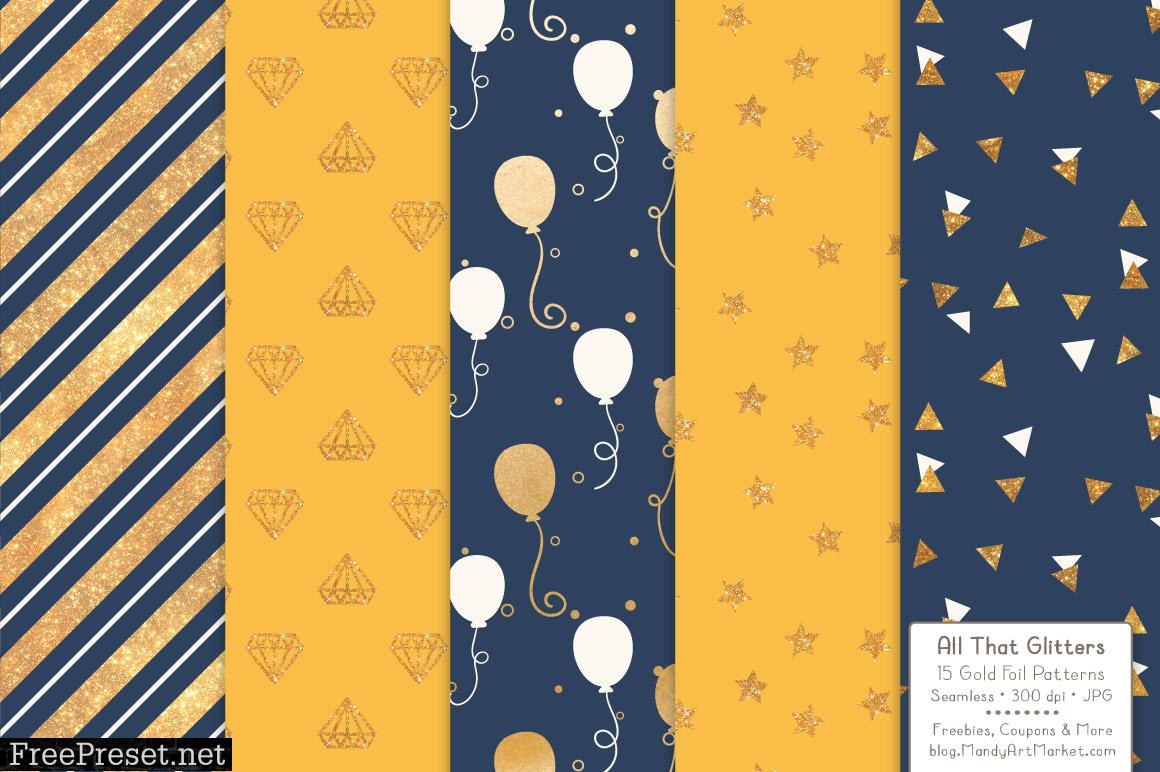 Navy Lemon Celebrate Gold Digital Paper Set