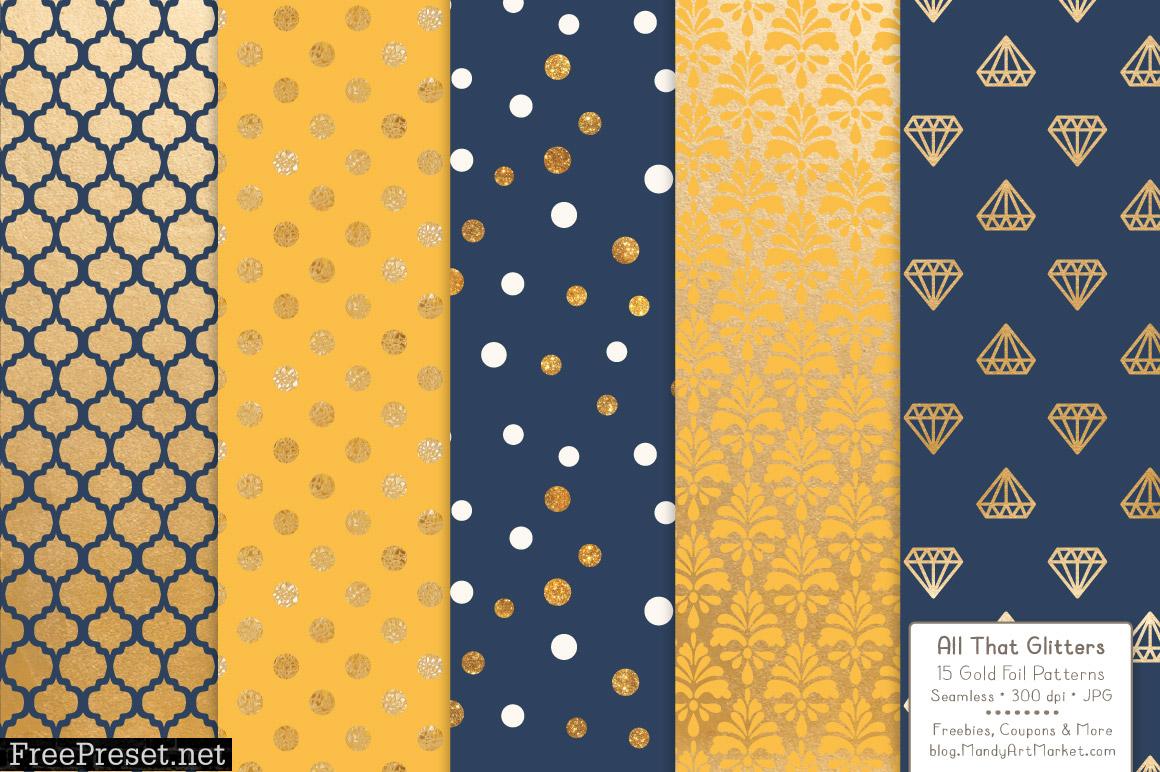 Navy Lemon Celebrate Gold Digital Paper Set