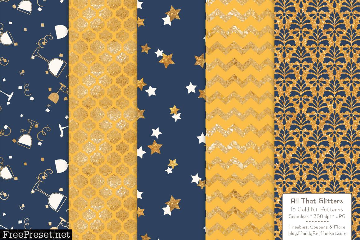 Navy Lemon Celebrate Gold Digital Paper Set