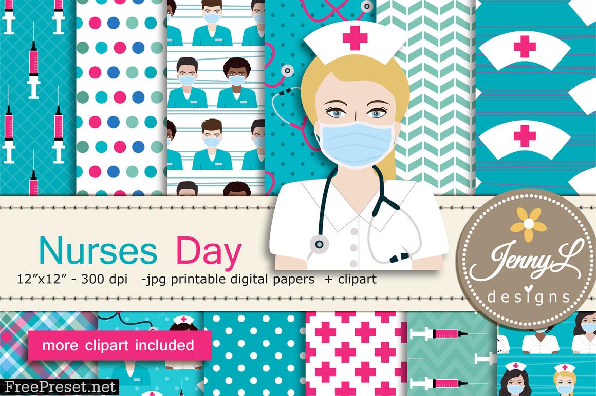 Nurses Day Digital Papers and Clipart