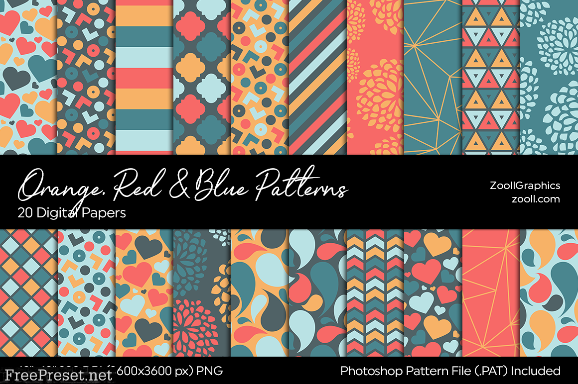 Orange, Red & Blue Digital Papers