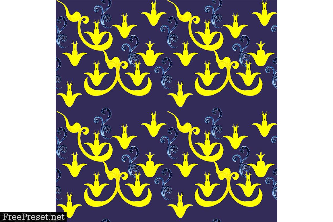 Oriental Pattern on a Blue Background