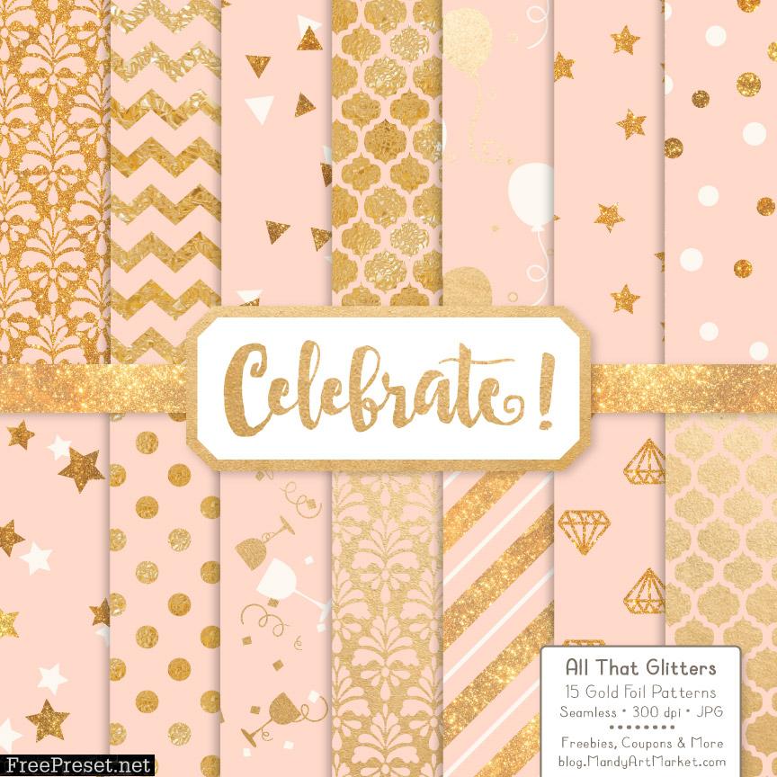 Peach Celebrate Gold Digital Paper Set