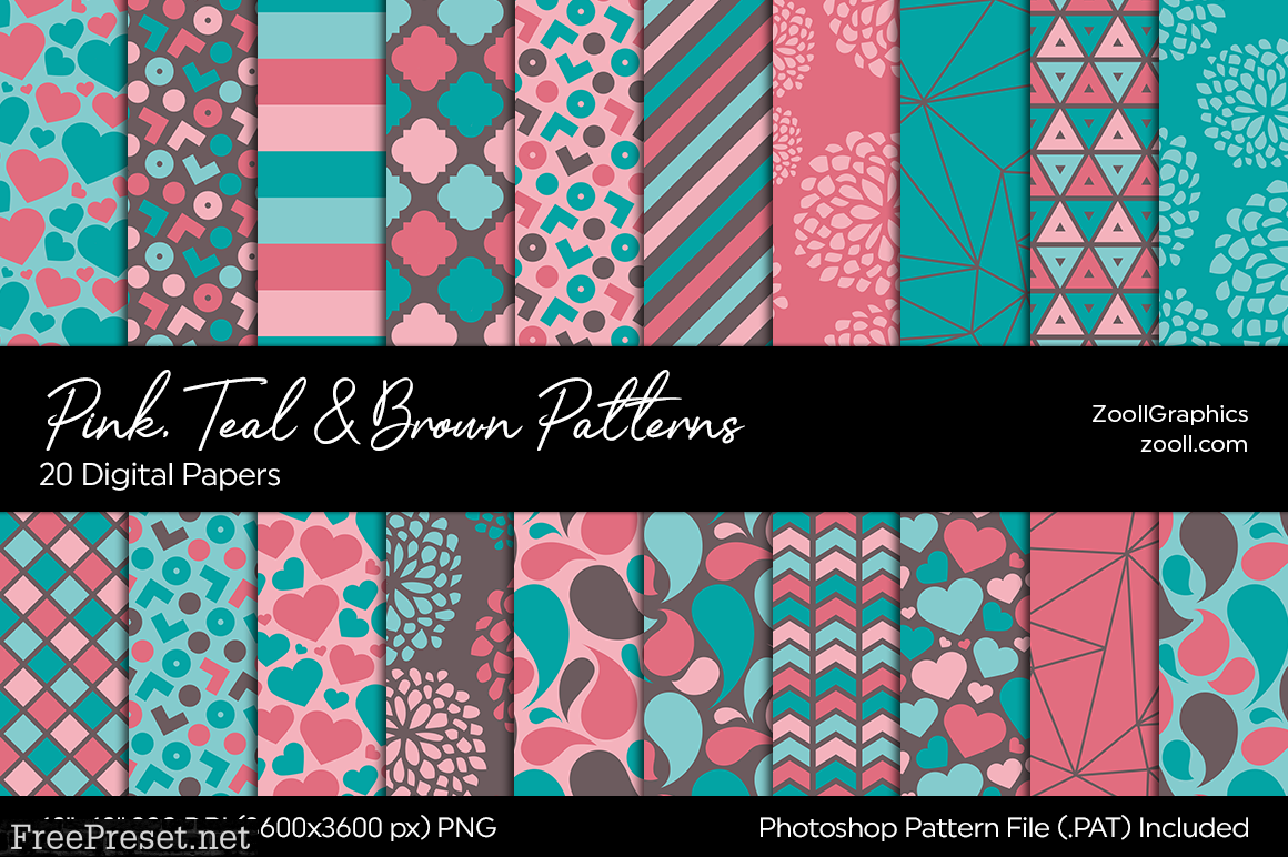 Pink, Teal and Brown Digital Papers