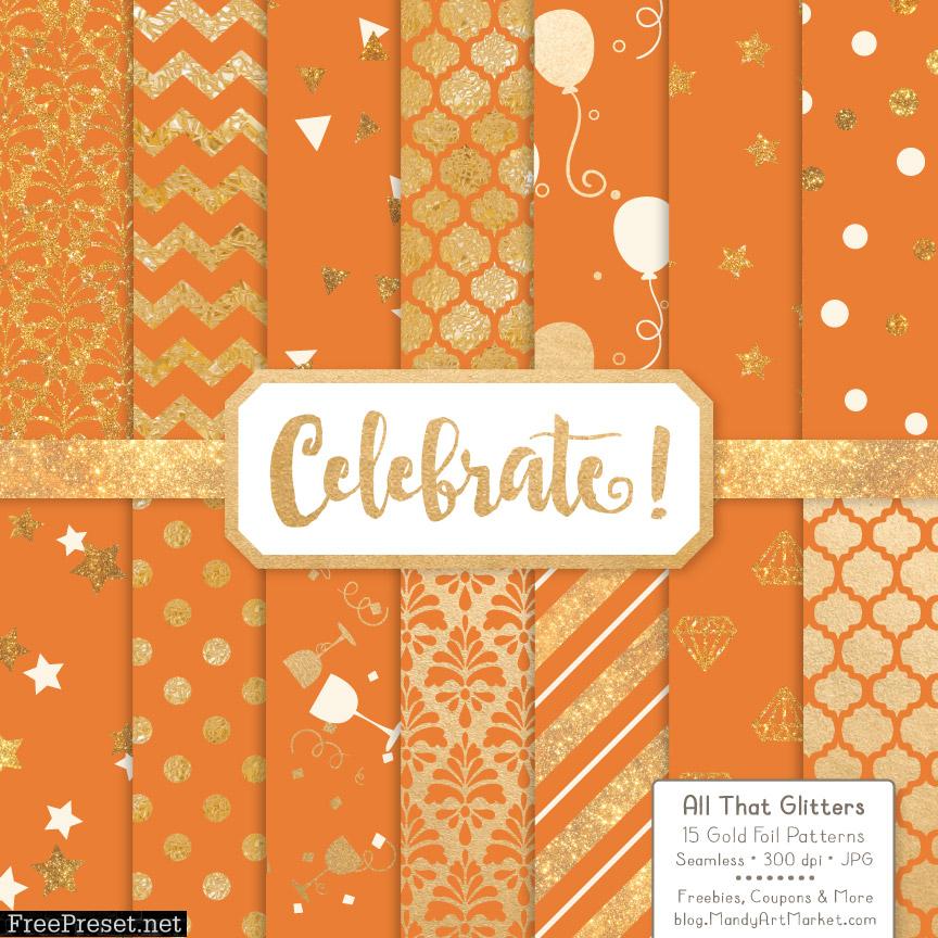 Pumpkin Celebrate Gold Digital Paper Set