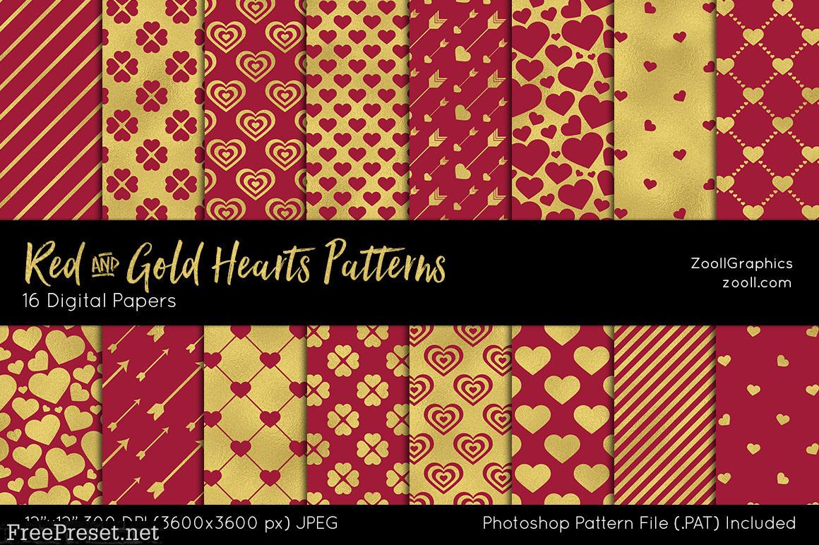 Red and Gold Hearts Digital Papers