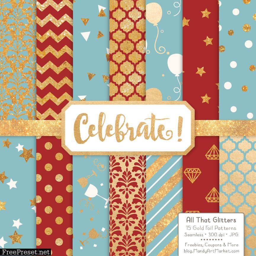 Red Robin Celebrate Gold Digital Paper Set