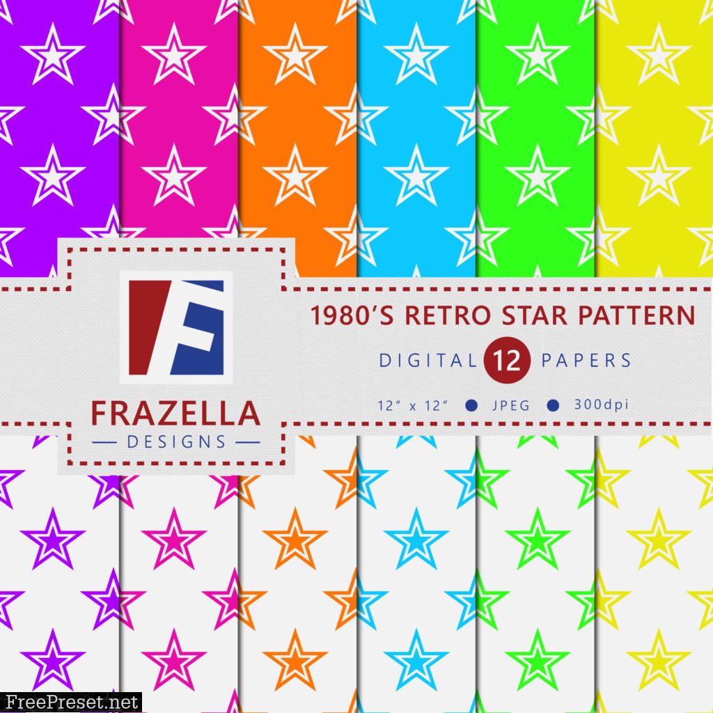 Retro 1980's Star Pattern Digital Paper Collection