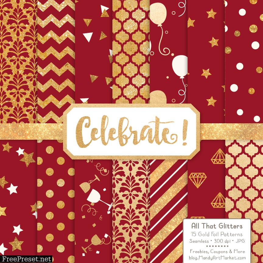 Ruby Celebrate Gold Digital Paper Set