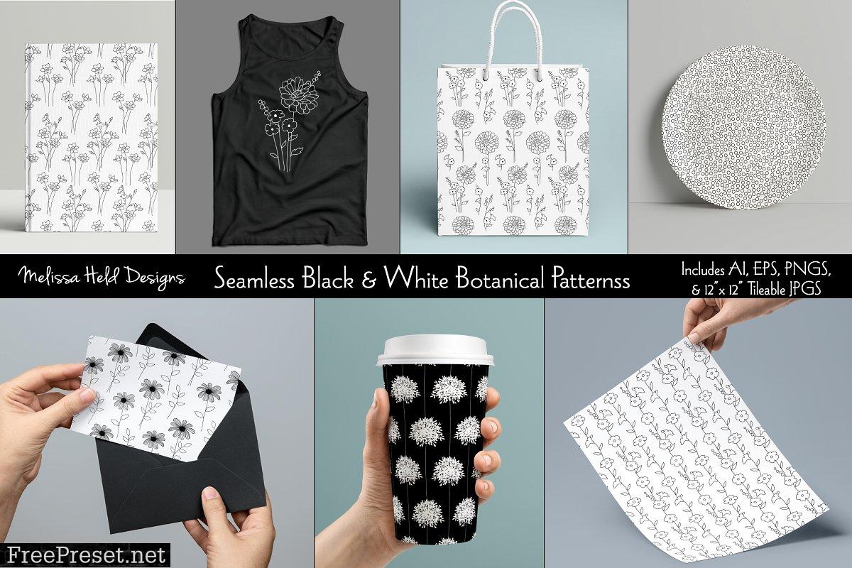 Seamless Black & White Botanical Pattern