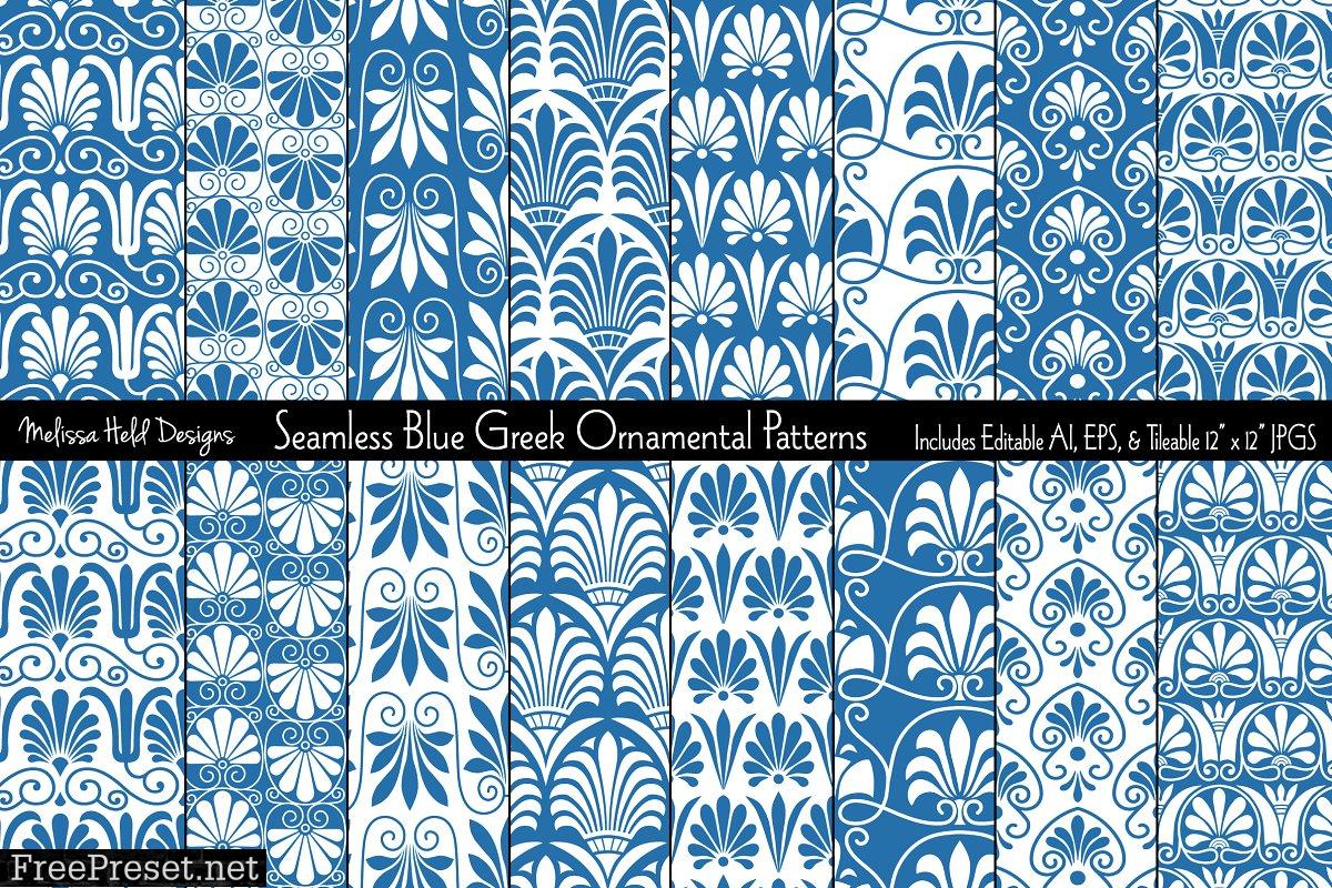 Seamless Blue Greek Ornamental Patterns