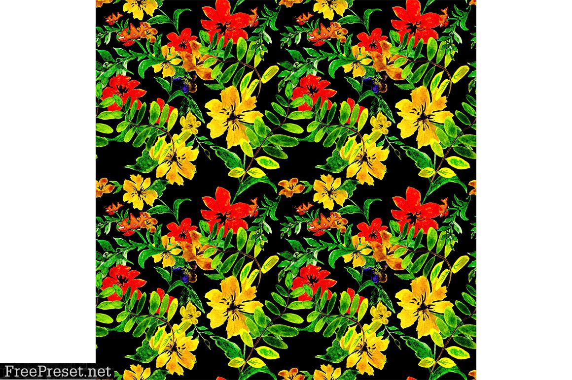 Seamless Flowers Pattern on Black