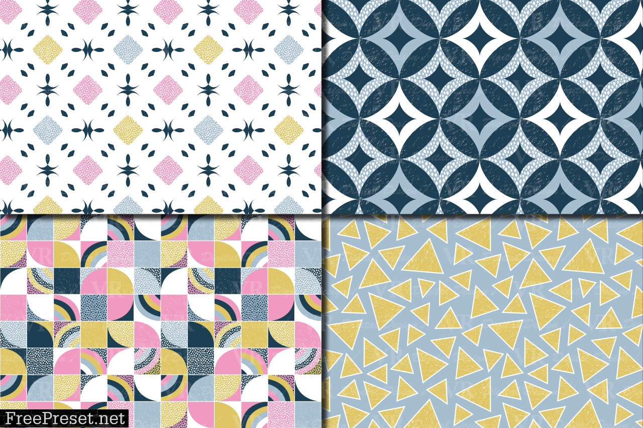 Seamless Modern Geometric Digital Paper / Geometric Patterns / Modern Backgrounds - Pink Blue Gold