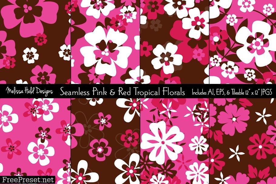 Seamless Pink & Red Tropical Florals