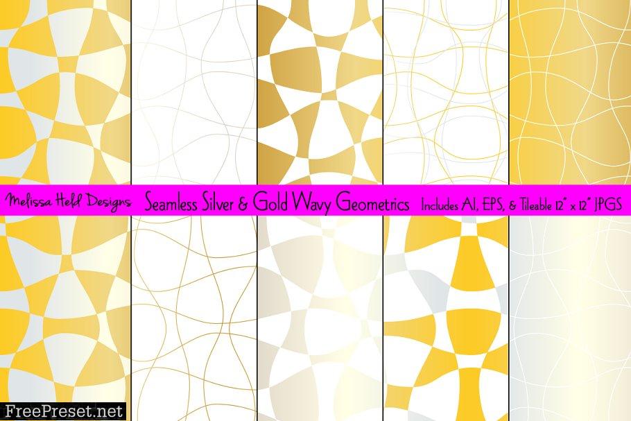 Seamless Silver Gold Wavy Geometrics