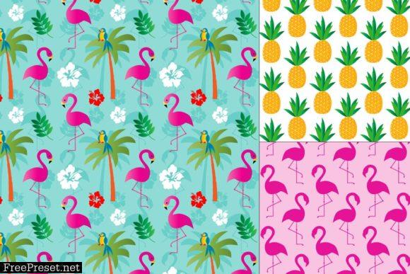 Seamless Tropical Flamingo & Pineapple P