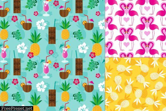 Seamless Tropical Flamingo & Pineapple P