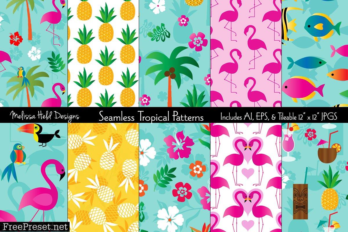 Seamless Tropical Flamingo & Pineapple P