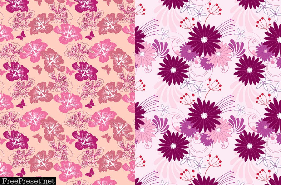 Set of Floral Seamless Patterns BR4NQX