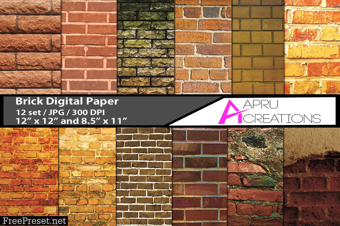 Set with 12 Brick Patterns/Digital Papers