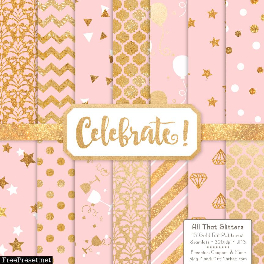 Soft Pink Celebrate Gold Digital Paper Set