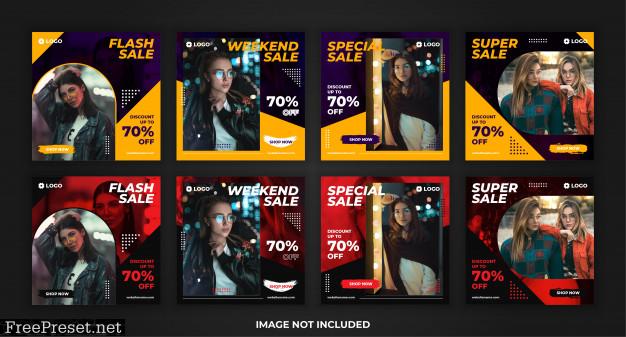 Square  banner fashion sale for social media post promotion template pack