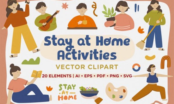 Stay at Home Activities Vector Clipart Pack X5PPTHV