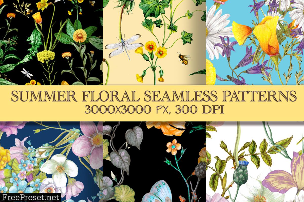 Summer Floral Seamless Patterns Set