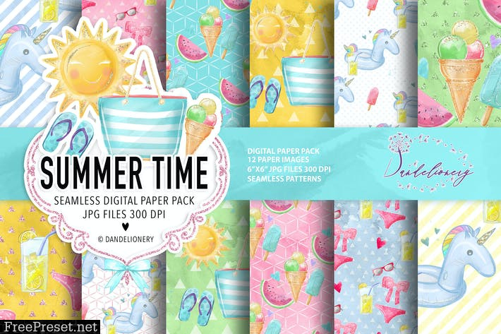 Summer Time digital paper pack F37ERDJ