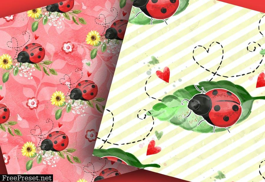 Sweet Ladybug digital paper pack 6P5QPX