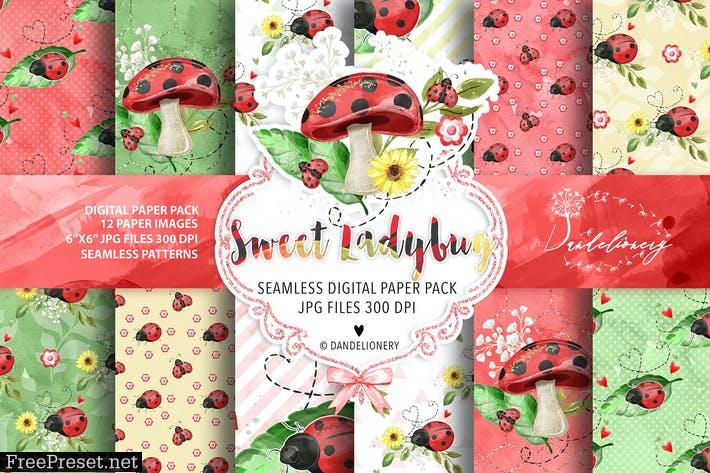 Sweet Ladybug digital paper pack 6P5QPX